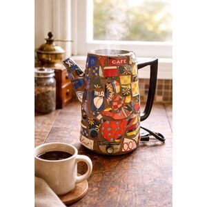 Vintage GE Folk art / Electric kettle| Hand-Decorated Coffee | Working Retro